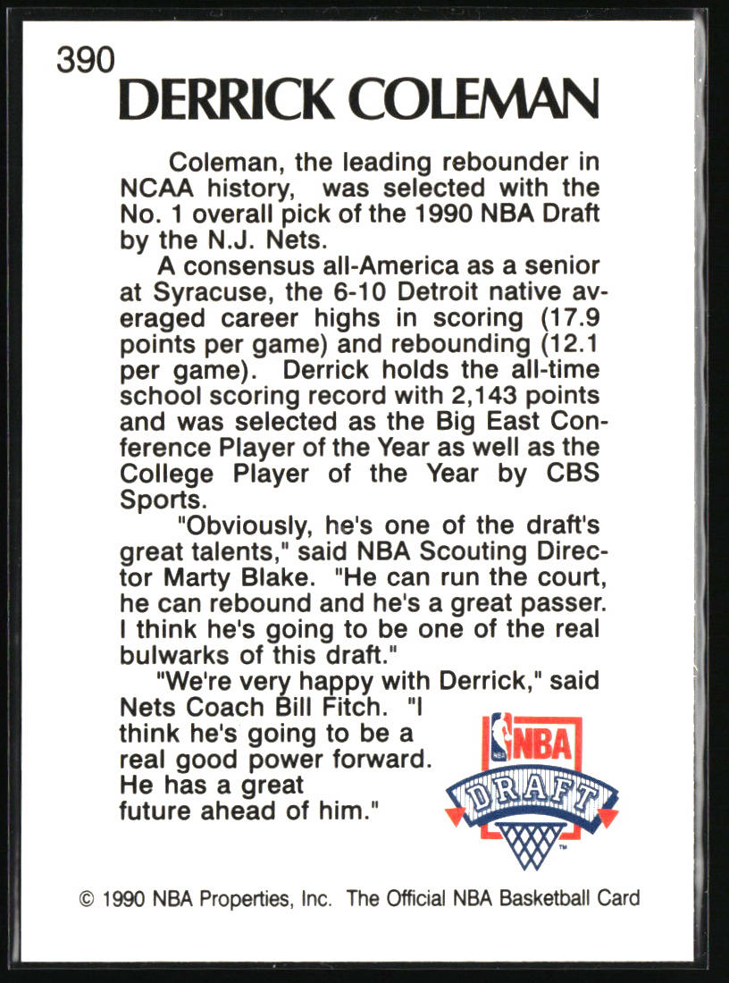 1990-91 Hoops #390 Derrick Coleman