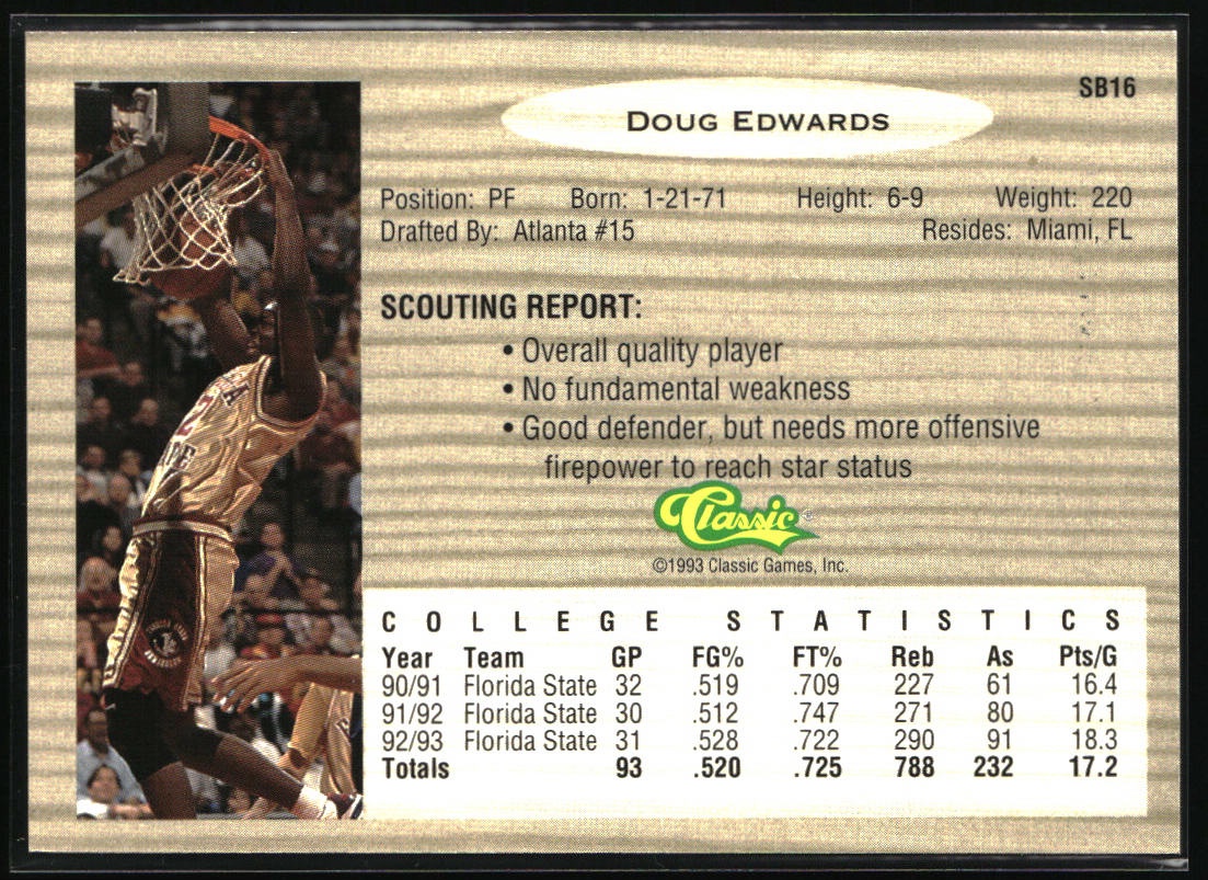 1993 Classic Draft Picks #SB16 Doug Edwards Special Bonus