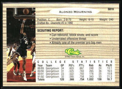 1993 Classic Draft Picks #SB19 Alonzo Mourning Special Bonus