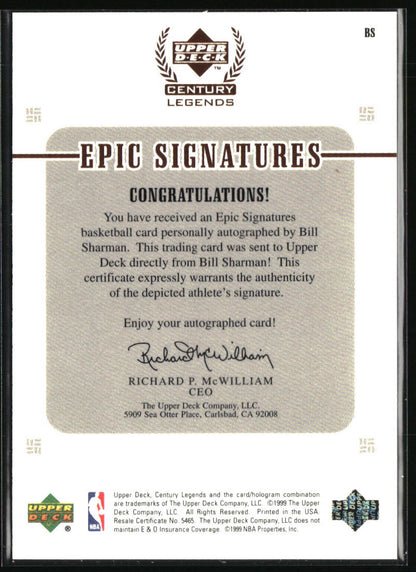 1999 Upper Deck Century Legends #B8 Bill Sharman Epic Signatures