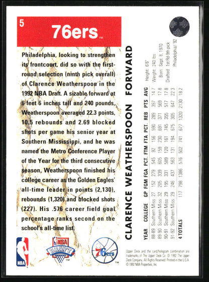 1992-93 Upper Deck #5b Clarence Weatherspoon