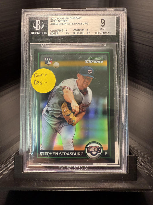 2010 Bowman Chrome #205a Stephen Strasburg Refractors BGS 9