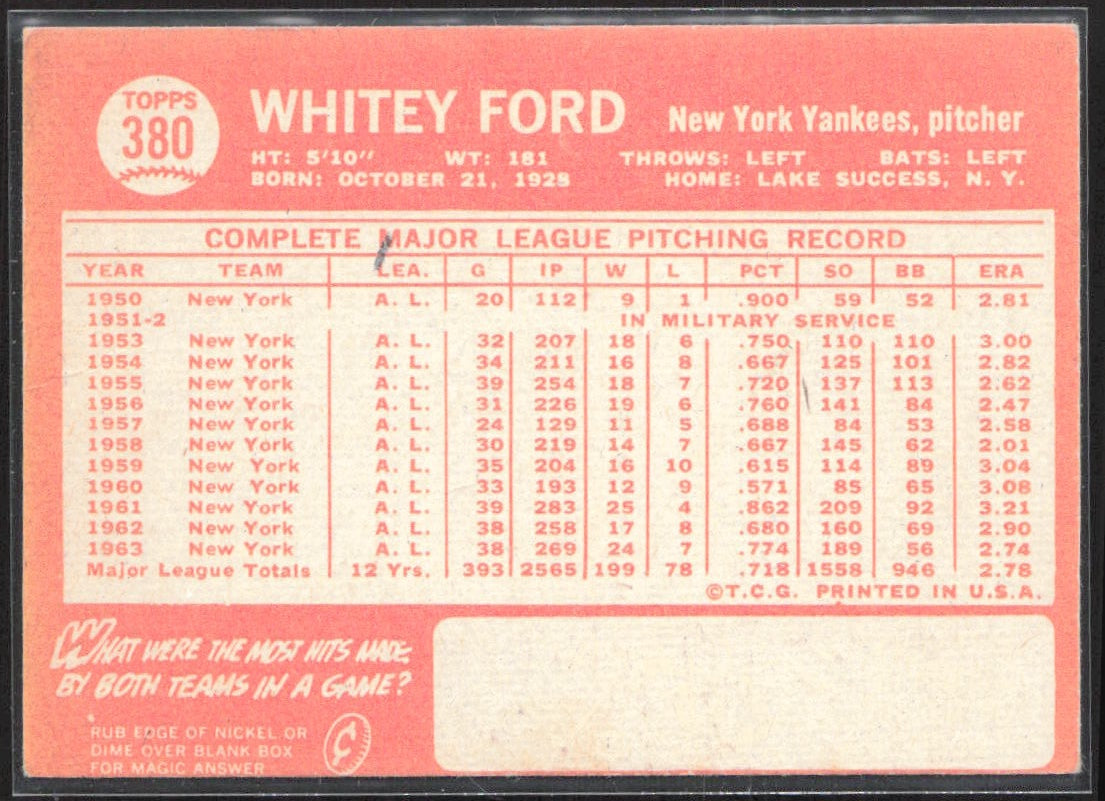 1964 Topps #380 Whitey Ford