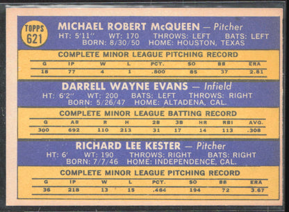 1970 Topps #621 Rookie Stars (Mike McQueen / Darrell Evans / Rick Kester)