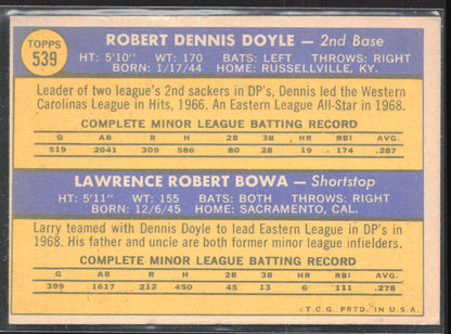 1970 Topps #539 Phillies 1970 Rookie Stars (Dennis Doyle / Larry Bowa)