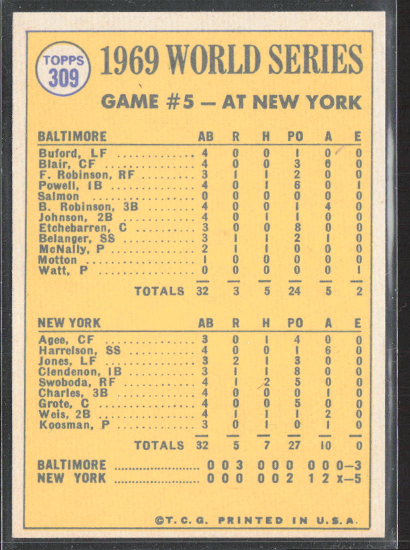 1970 Topps #309 World Series Game 5 - Koosman Shuts The Door!