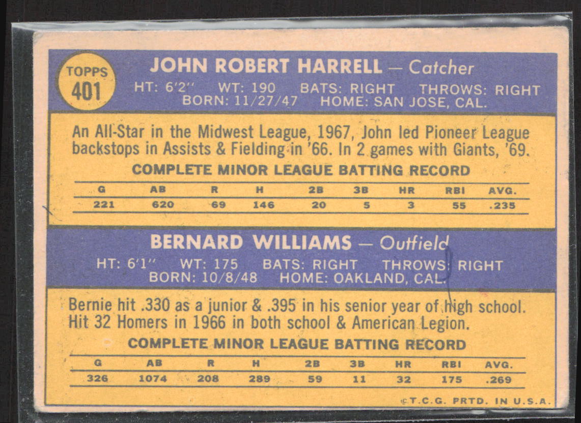 1970 Topps #401 Giants 1970 Rookie Stars (John Harrell / Bernie Williams)