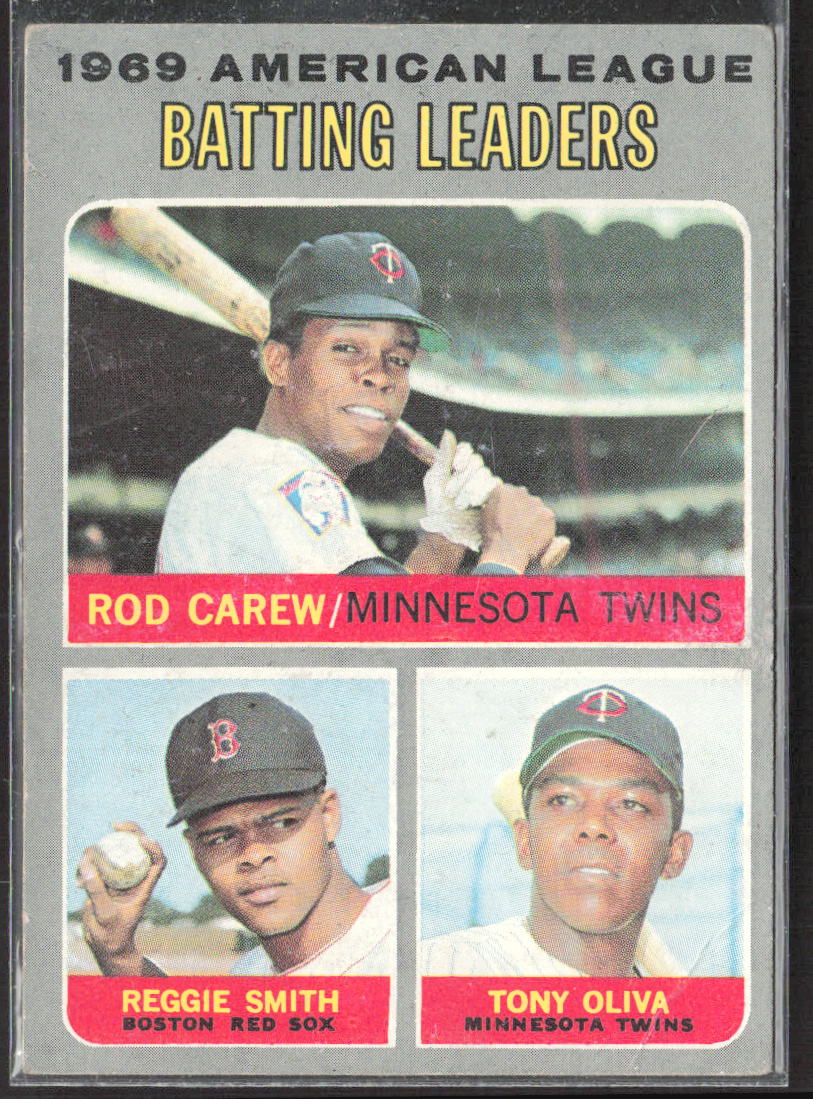 1970 Topps #62 1969 AL Batting Leaders (Rod Carew / Reggie Smith / Tony Oliva)