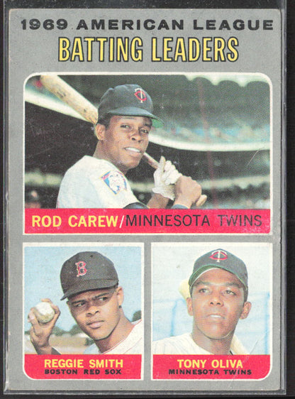 1970 Topps #62 1969 AL Batting Leaders (Rod Carew / Reggie Smith / Tony Oliva)