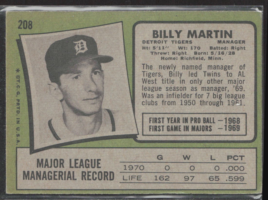 1971 Topps #208 Billy Martin