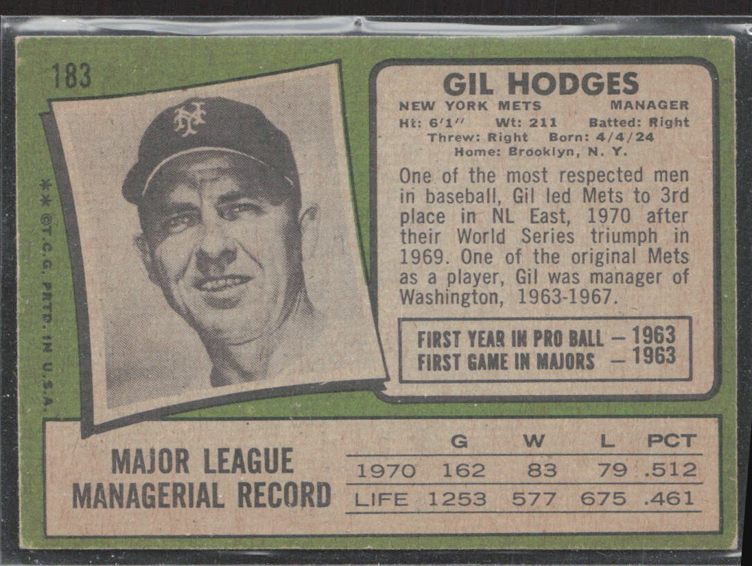 1971 Topps #183 Gil Hodges