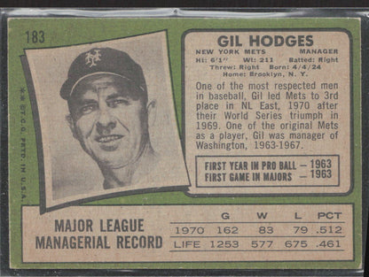 1971 Topps #183 Gil Hodges