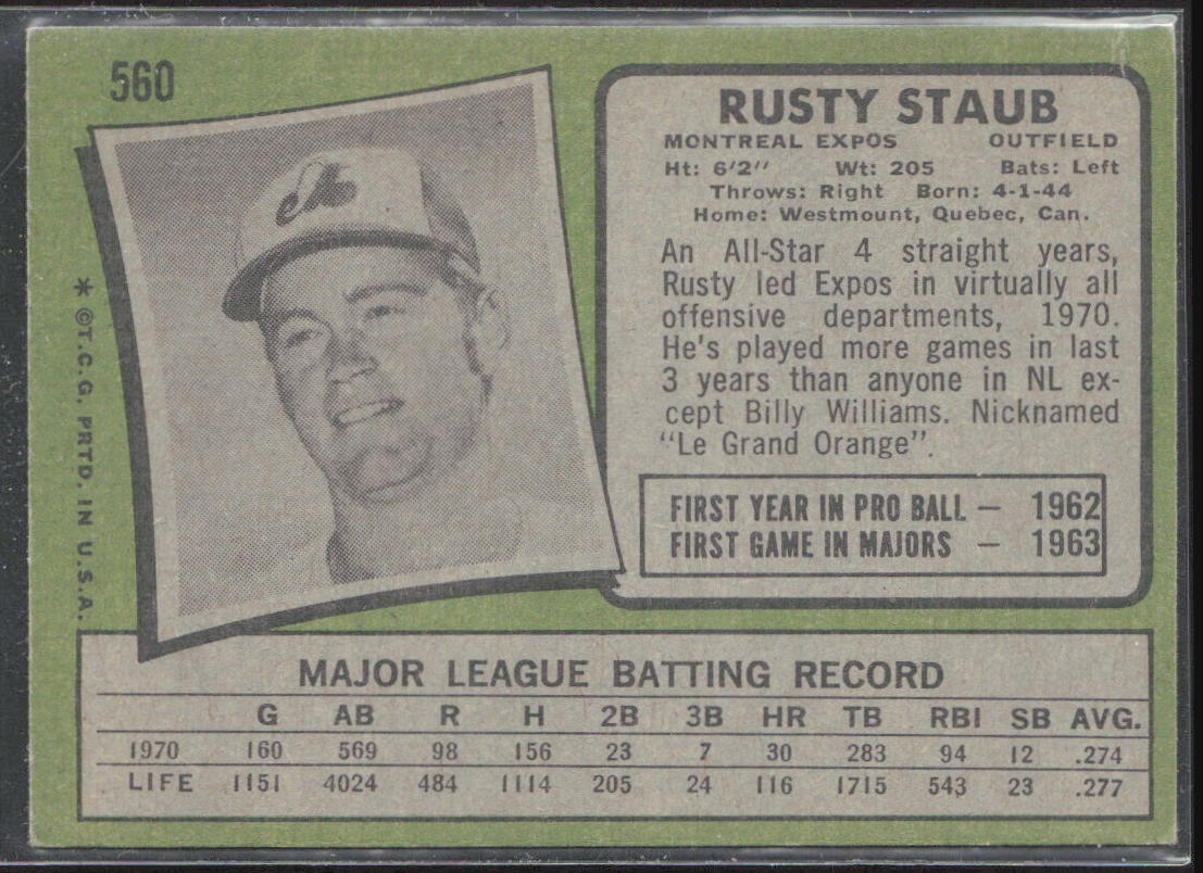 1971 Topps #560 Rusty Staub