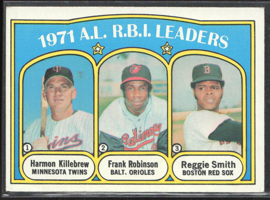 1972 Topps #88 AL RBI Leaders (Harmon Killebrew / Frank Robinson / Reggie Smith)