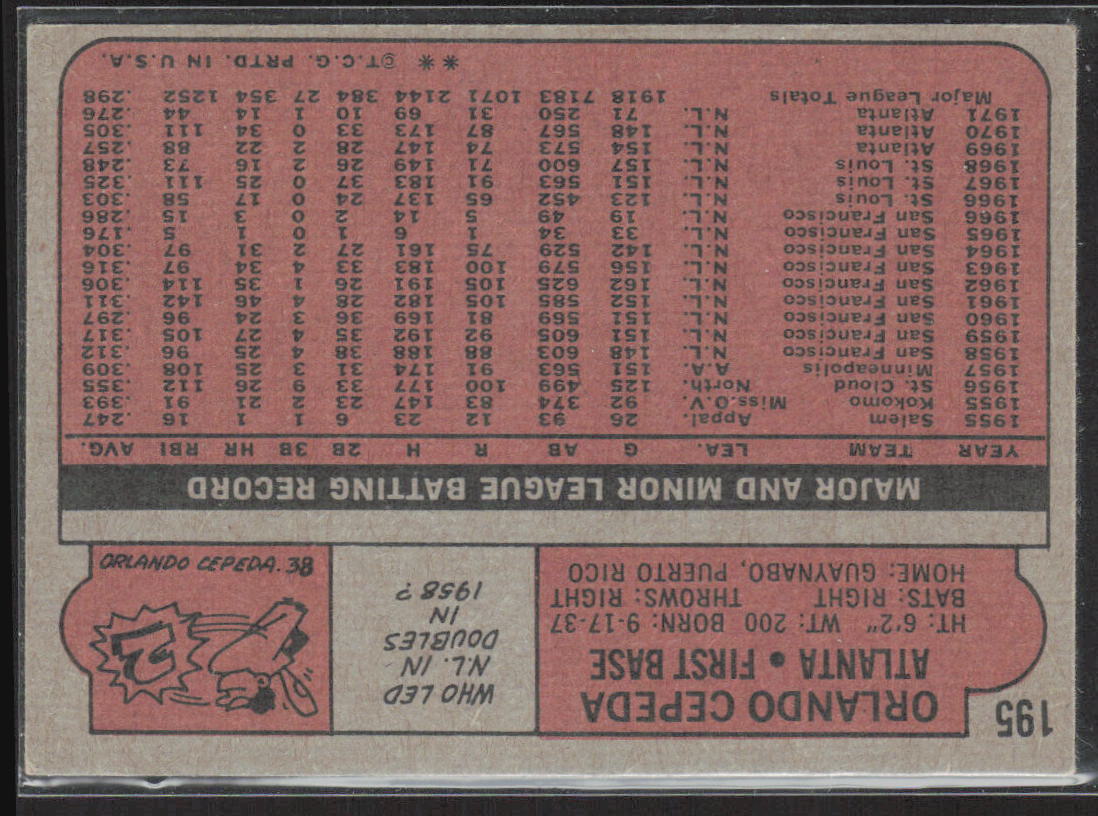 1972 Topps #195 Orlando Cepeda
