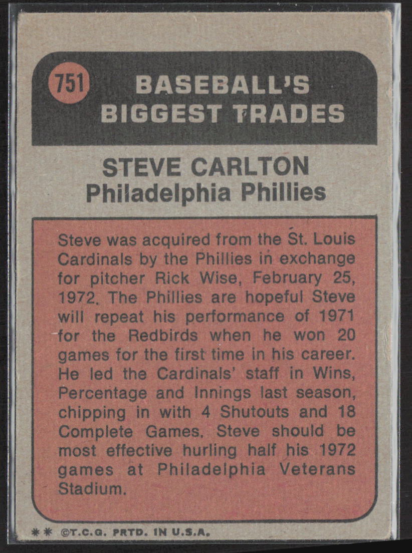 1972 Topps #751 Steve Carlton