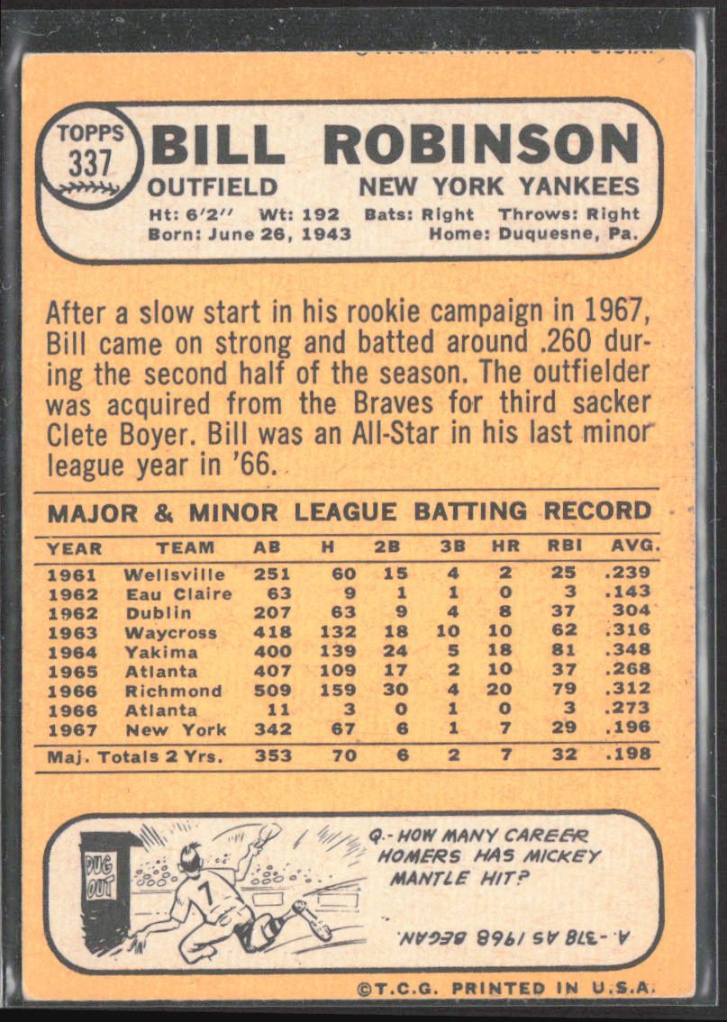 1968 Topps #337 Bill Robinson