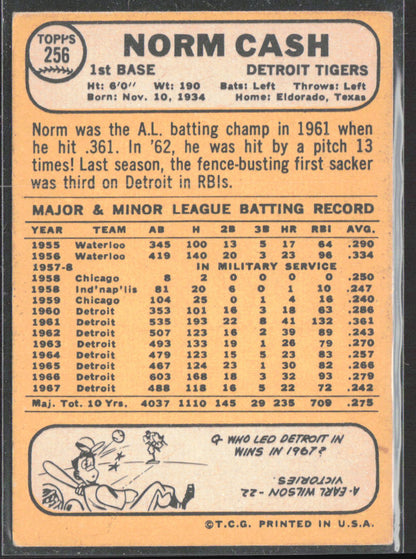 1968 Topps #256 Norm Cash