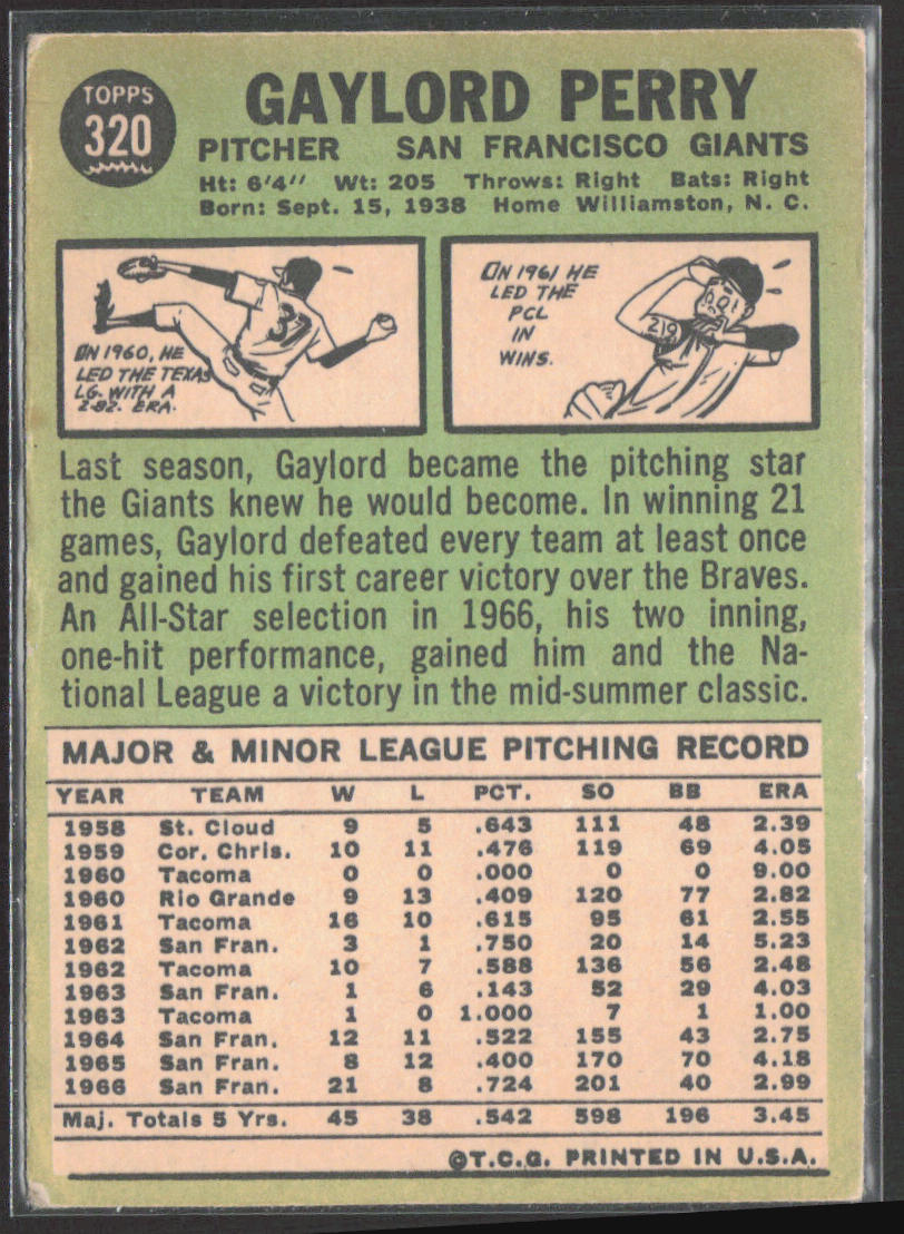 1967 Topps #320 Gaylord Perry