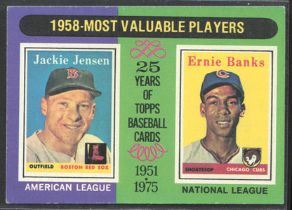 1975 Topps #196 1958 MVPs (Jackie Jensen / Ernie Banks)