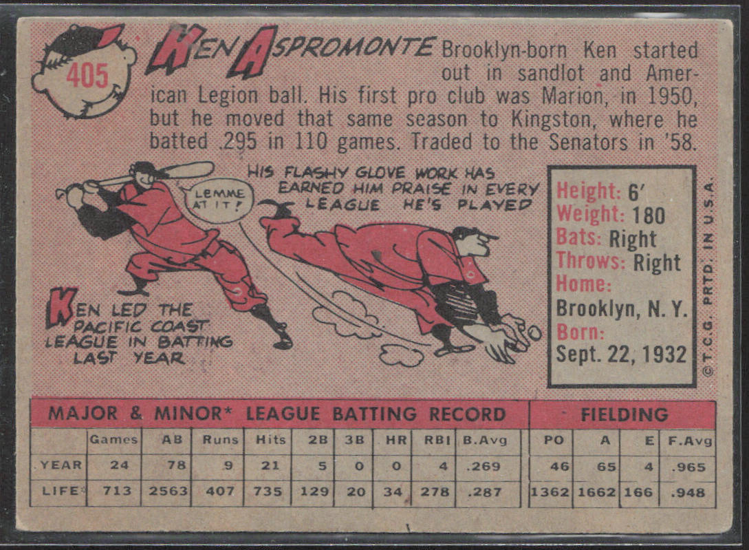1958 Topps #405 Ken Aspromonte