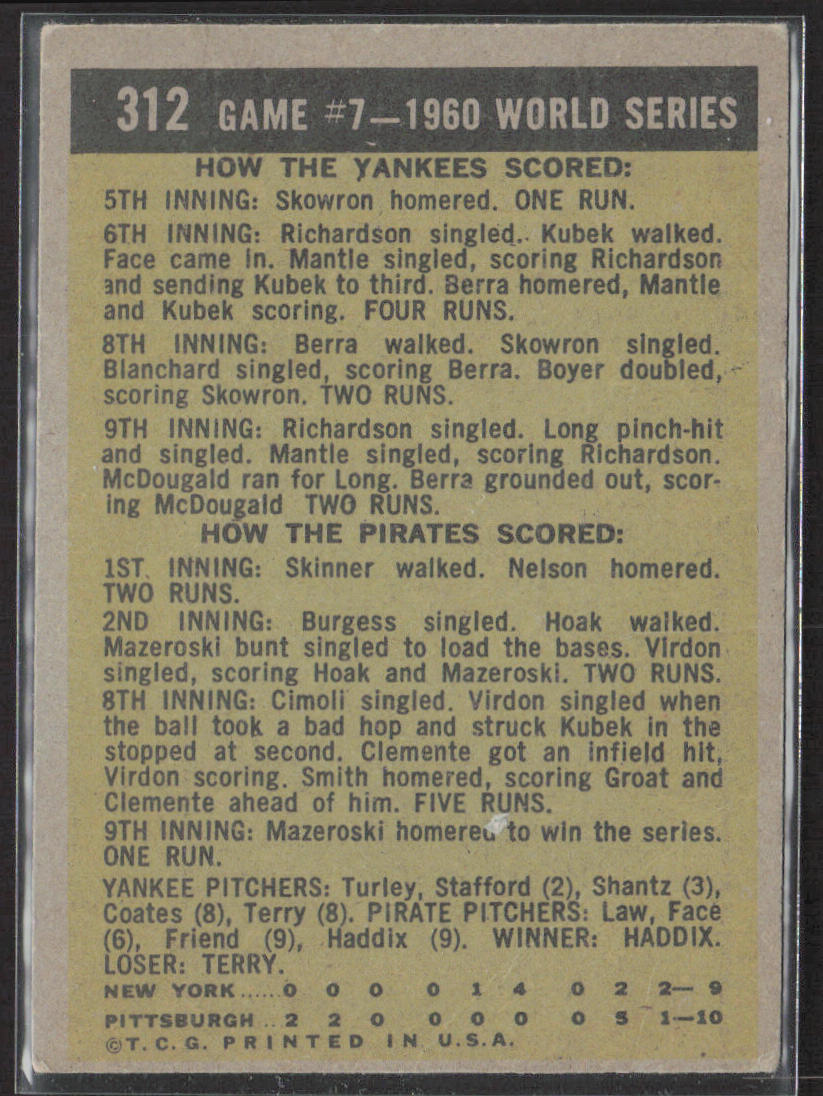 1961 Topps #312 1960 World Series Game #7 - Mazeroski's Homer Wins It!