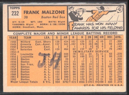 1963 Topps #232 Frank Malzone