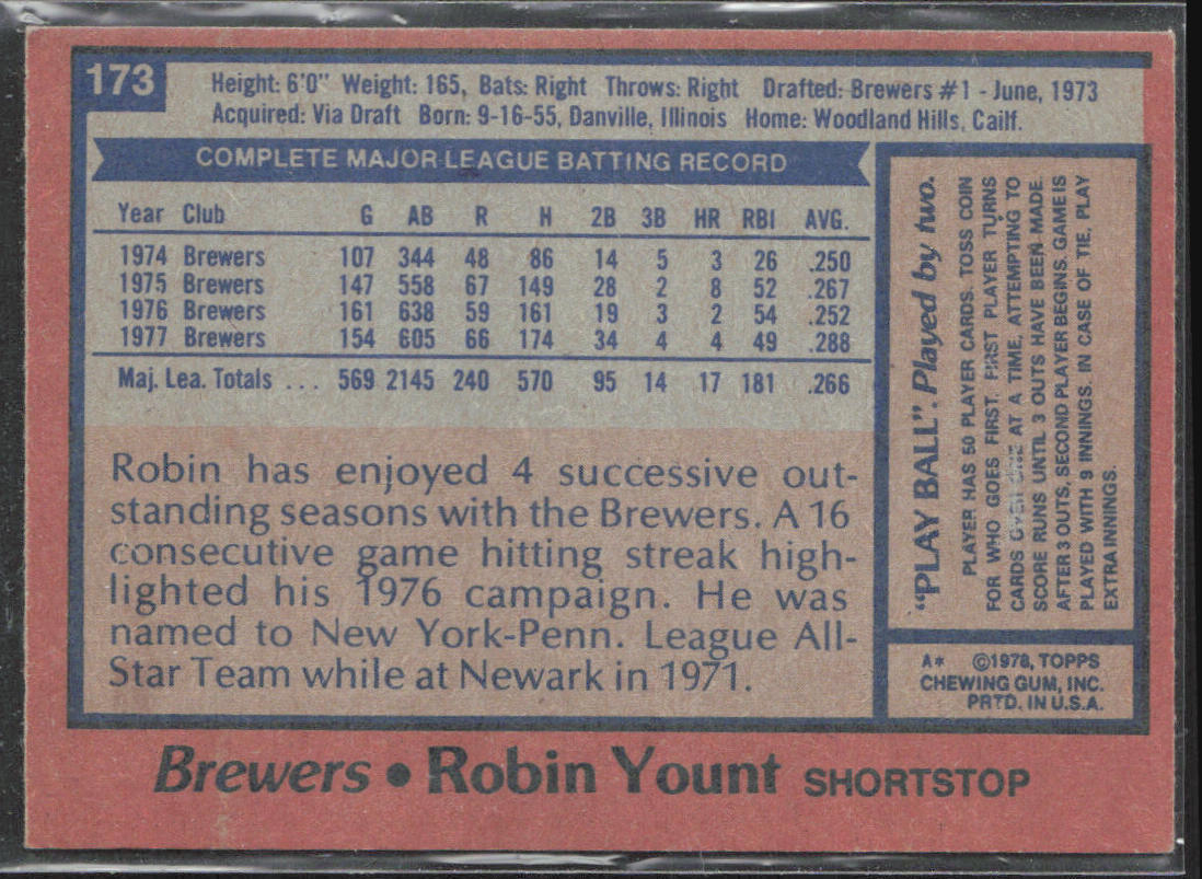 1978 Topps #173 Robin Yount