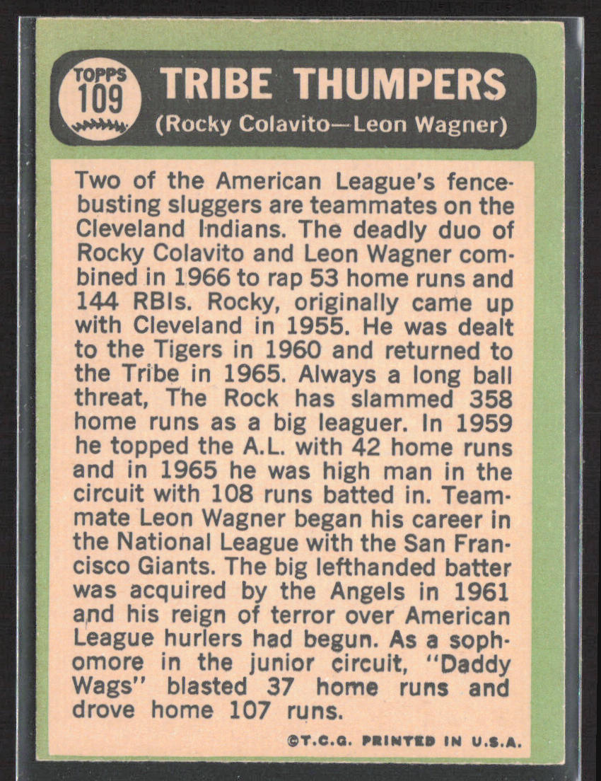 1967 Topps #109 Tribe Thumpers (Rocky Colavito / Leon Wagner)