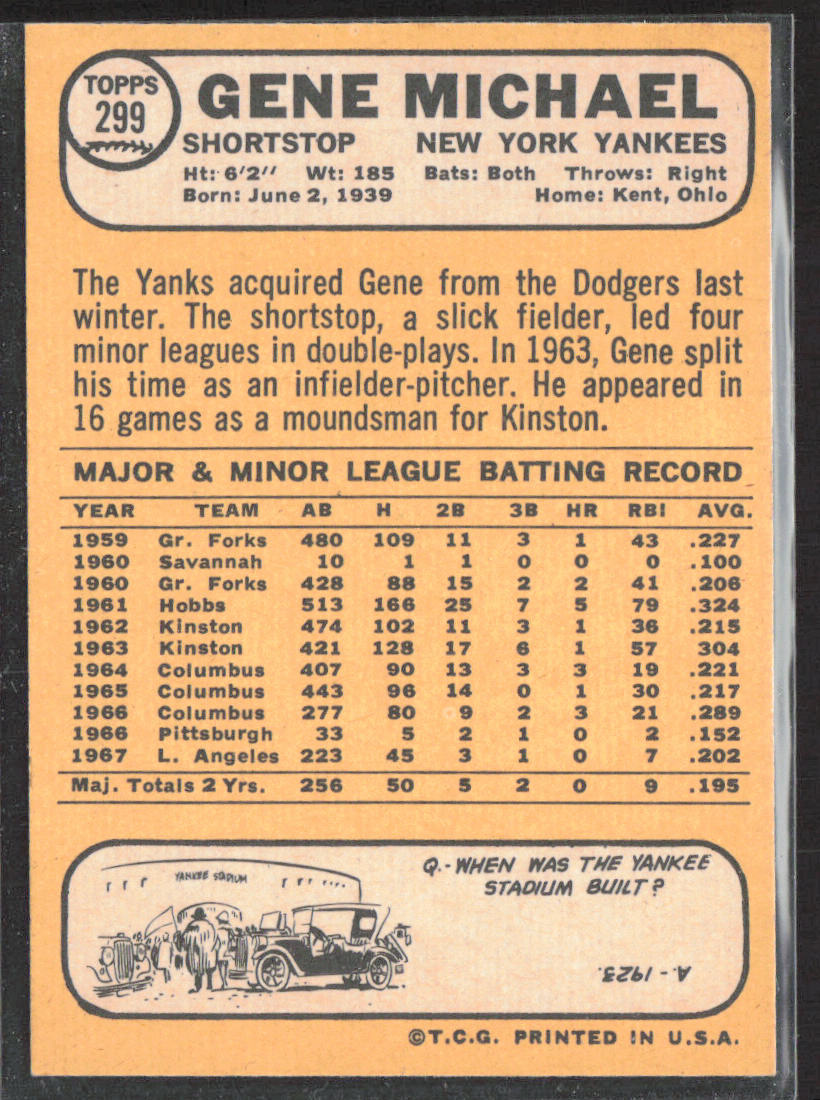 1968 Topps #299 Gene Michael