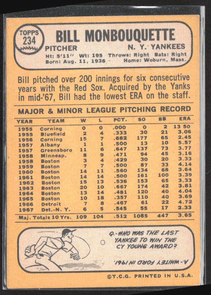 1968 Topps #234 Bill Monbouquette
