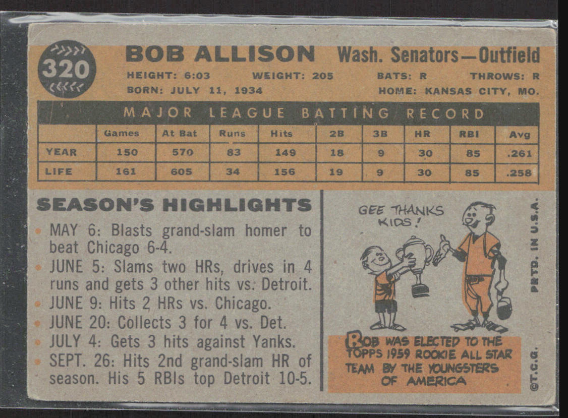 1960 Topps #320 Bob Allison