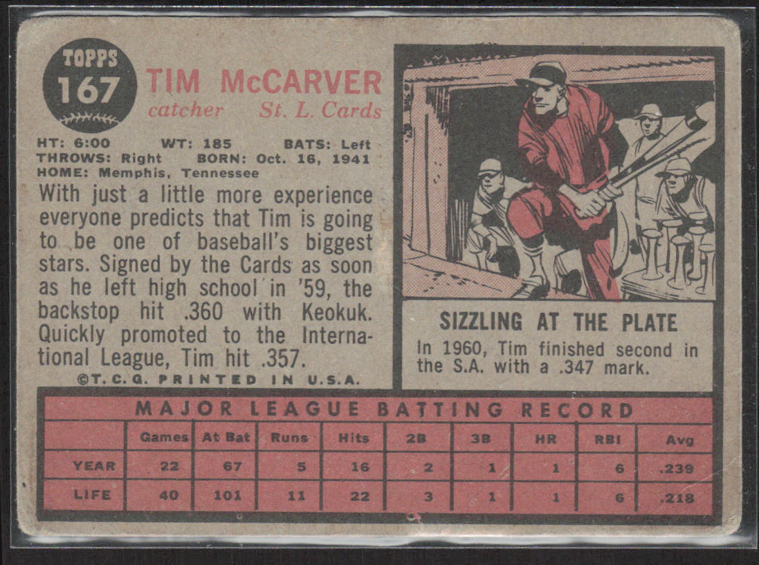 1962 Topps #167a Tim McCarver