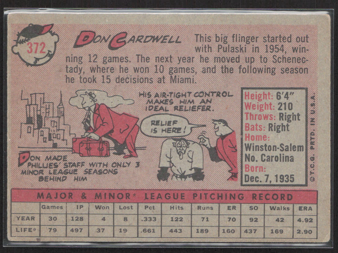 1958 Topps #372 Don Cardwell