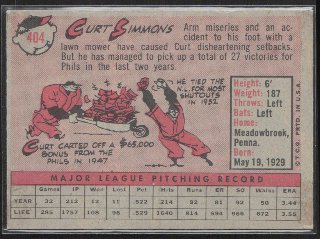 1958 Topps #404 Curt Simmons