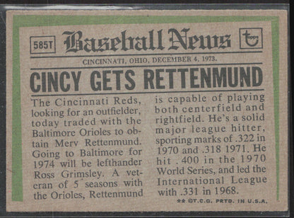1974 Topps #585T Merv Rettenmund Traded