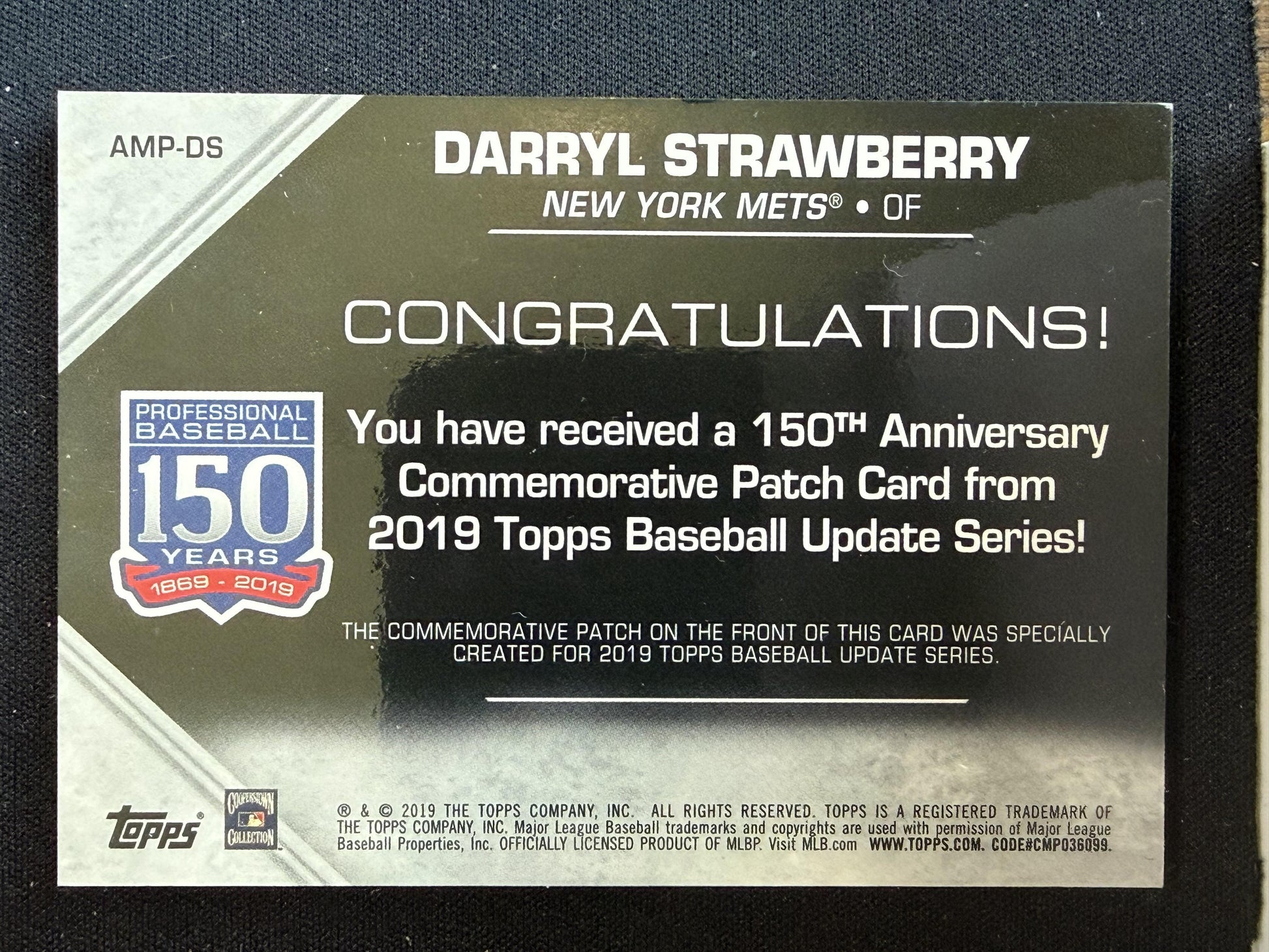 2019 Topps Update #AMP-DS Darryl Strawberry 150th Ann Man Patch Relics