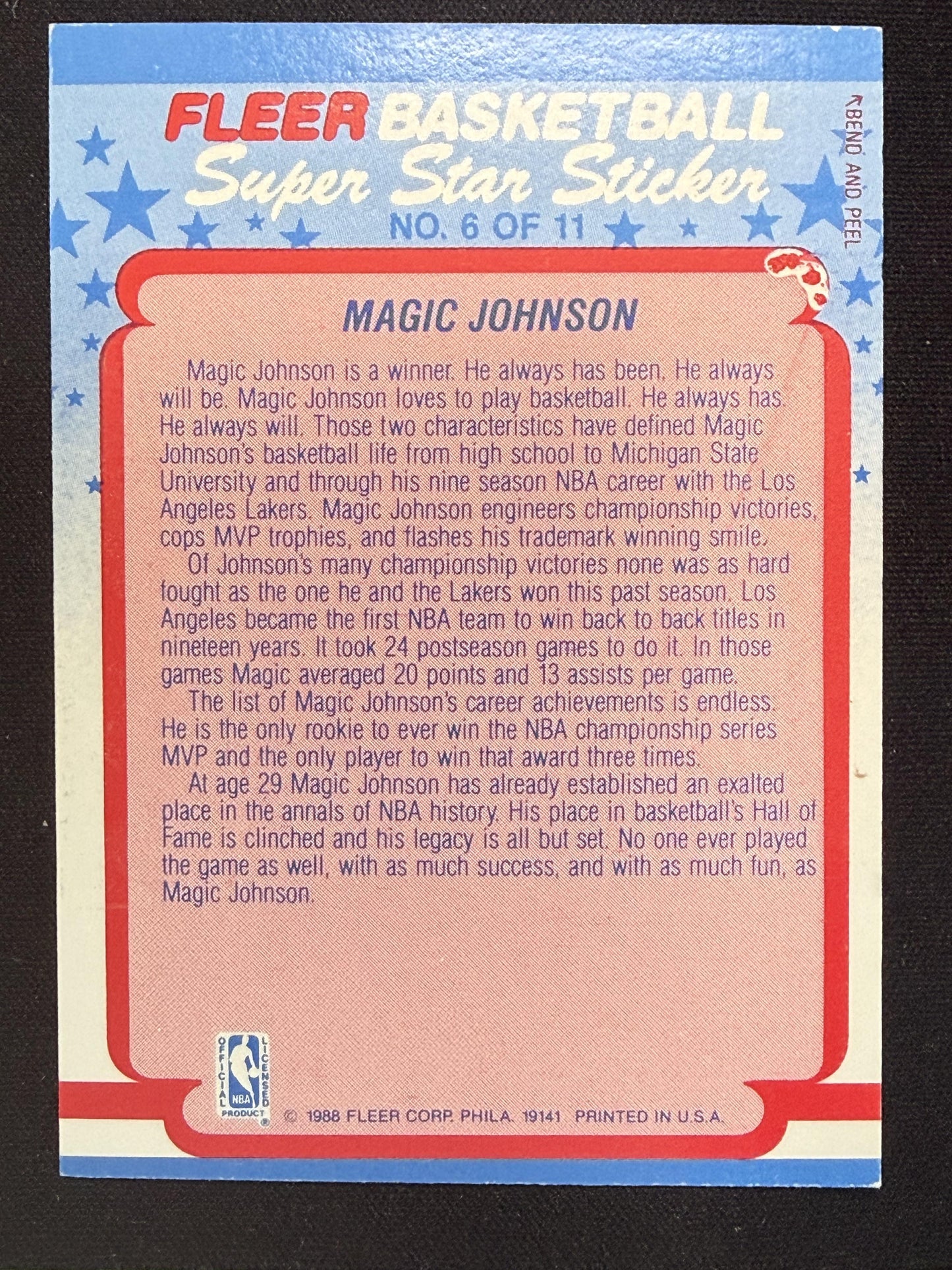 1988-89 Fleer #6 Magic Johnson Stickers