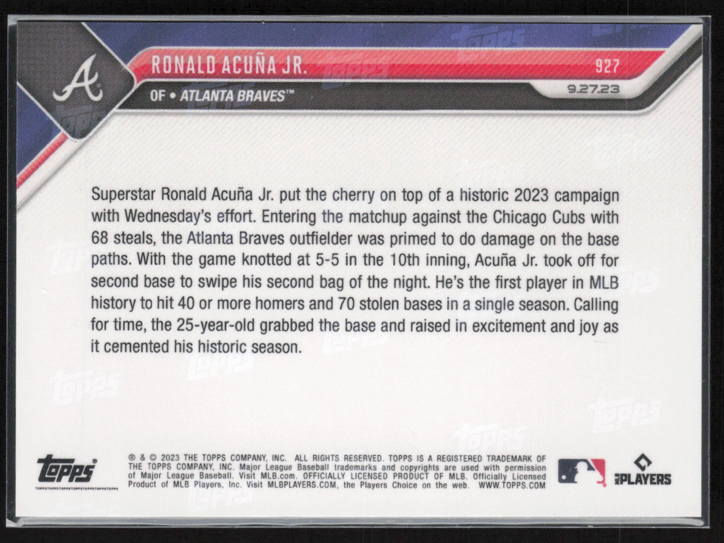 2023 Topps Now #927 Ronald Acuña Jr.