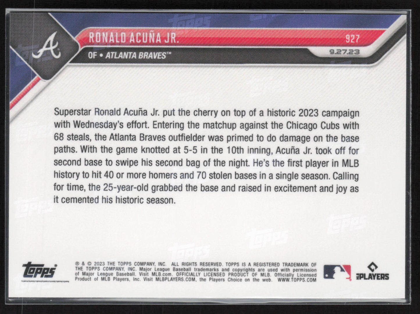 2023 Topps Now #927 Ronald Acuña Jr.