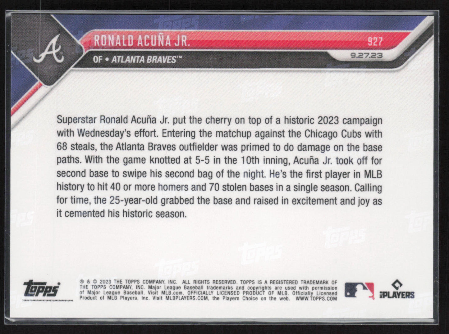 2023 Topps Now #927 Ronald Acuña Jr.