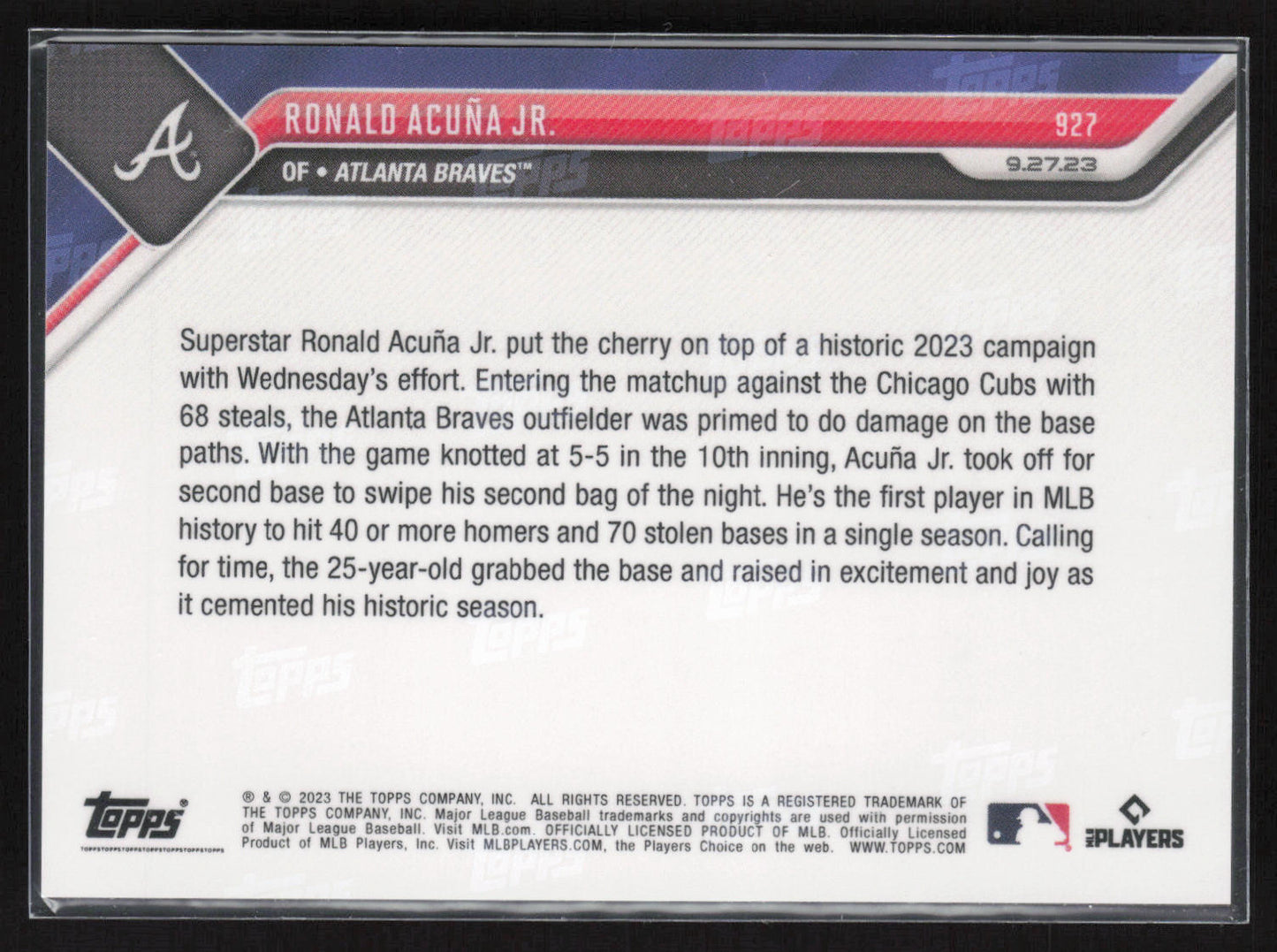 2023 Topps Now #927 Ronald Acuña Jr.