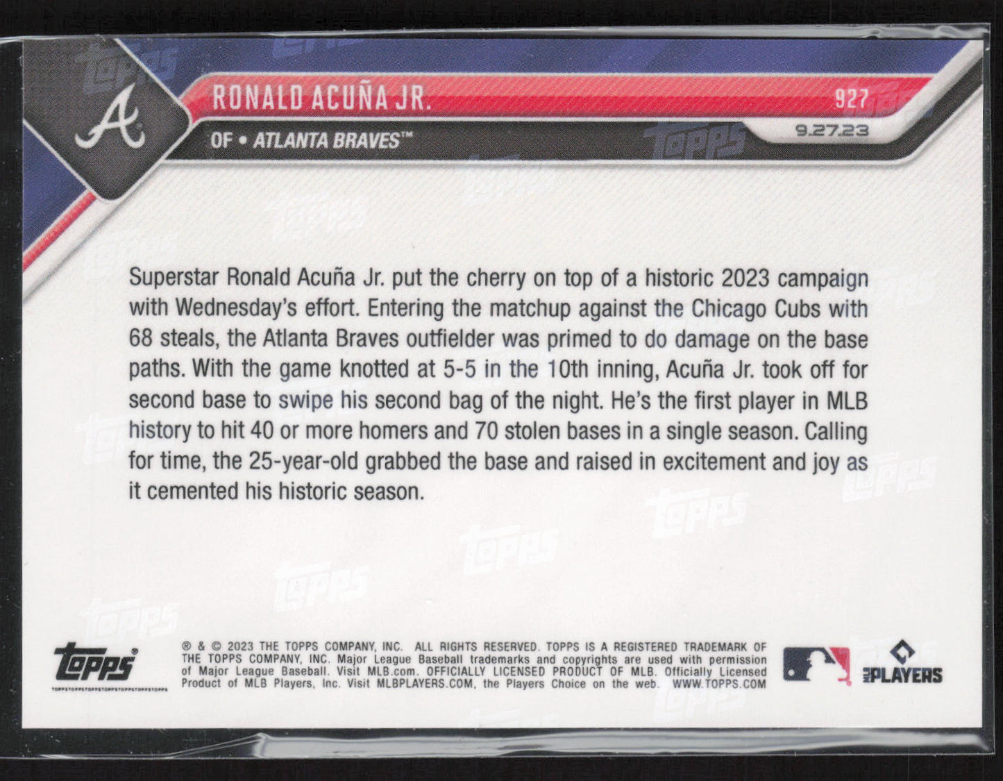 2023 Topps Now #927 Ronald Acuña Jr.