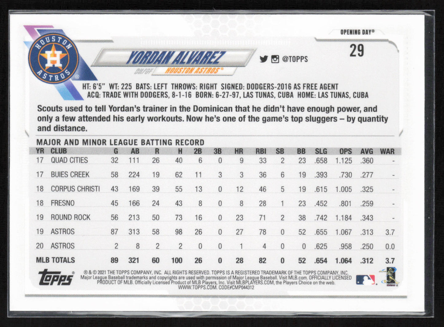 2021 Topps Opening Day #29 Yordan Alvarez