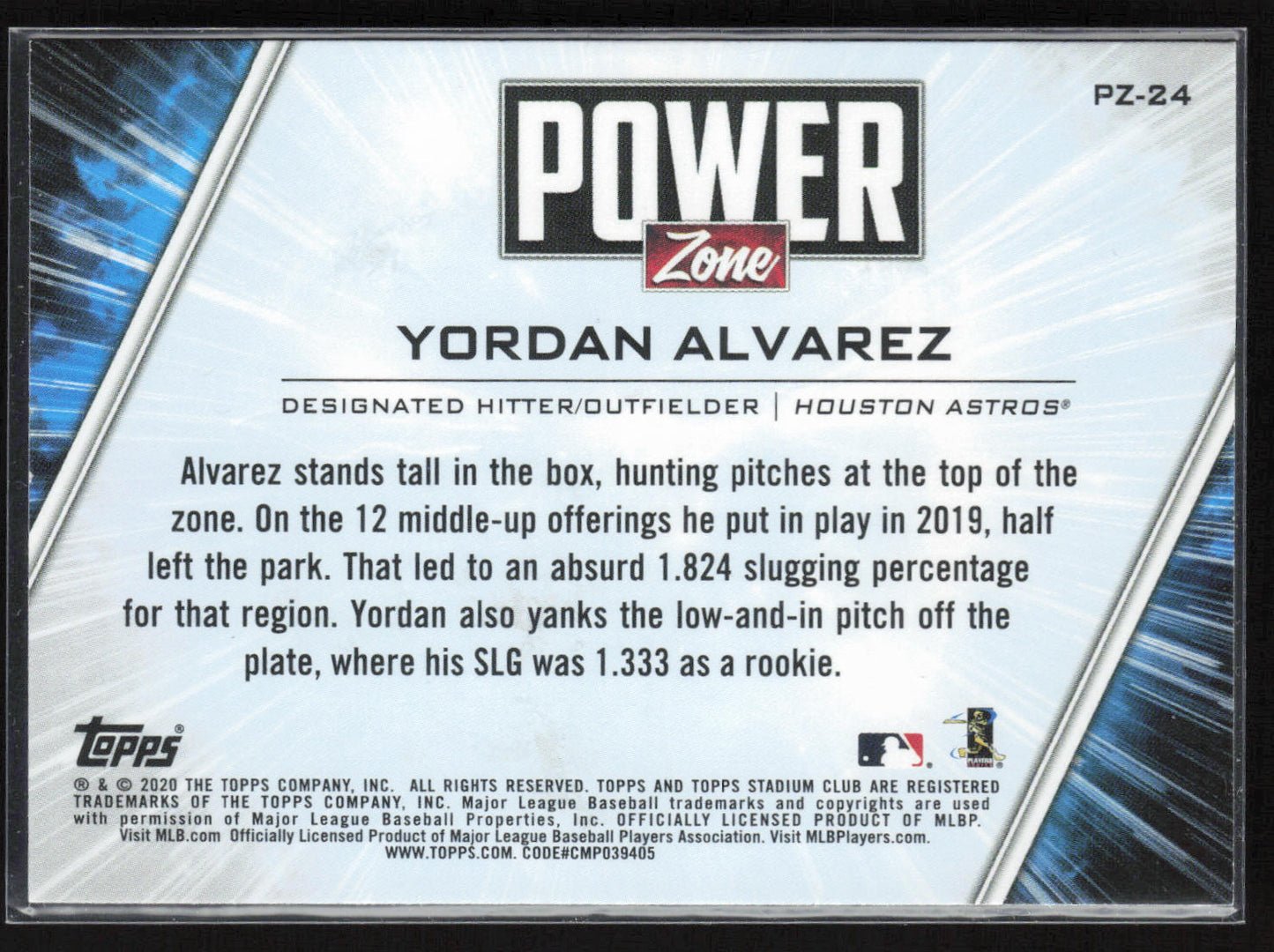2020 Stadium Club #PZ-24 Yordan Alvarez Power Zone
