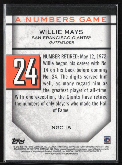 2020 Topps Update #NG-18 Willie Mays A Numbers Game