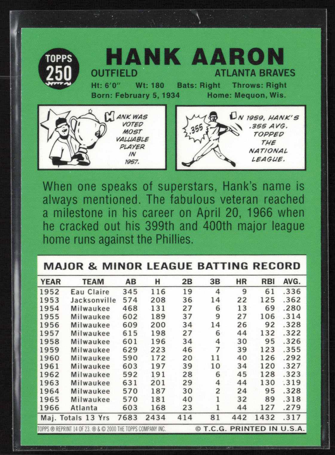 2000 Topps #14 of 23 Hank Aaron