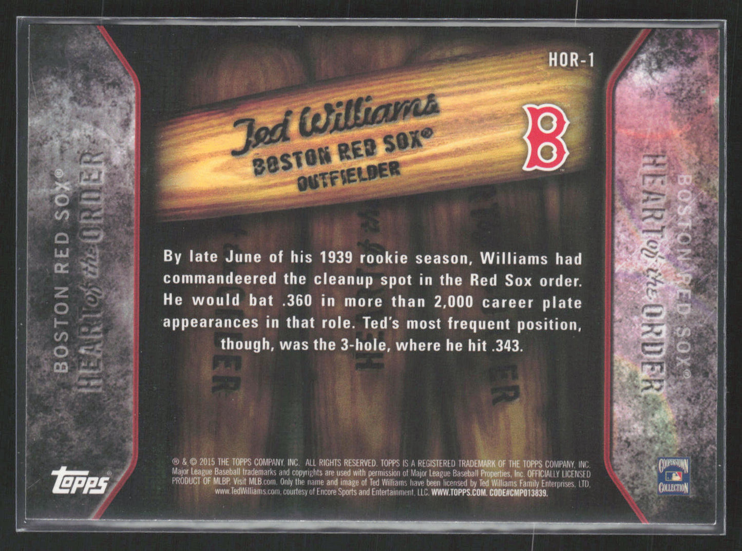 2015 Topps #HOR-1 Ted Williams Heart of the Order